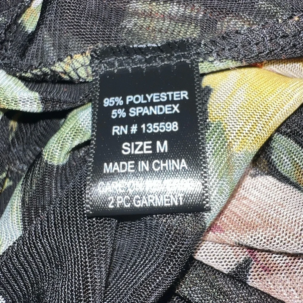 3rd + Malt black floral print sheer‎ duster cardigan cover-up with drawstring M